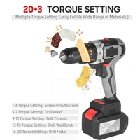 Perceuse-visseuse sans fil 21V 6.0A Batterie Couple maximum 200N.m Mandrin sans clé en métal de 1/2 pouce 20 + 3 positions 0-1550RMP Tournevis à percussion à percussion à vitesse variable avec boîte à outils en plastique