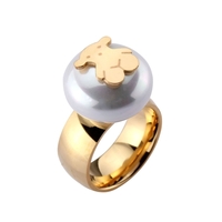 Petit ours anneau vide placage artificielle perle titane acier à la mode femmes bijoux décorations