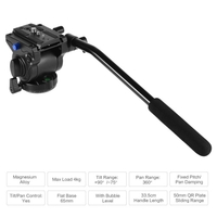 Photographie Professionnelle Vidéo 65mm Diamètre de la base Drag Fluid Tilt hydraulique Damping Head avec Quick Release Plate pour DSLR Camera Tripod Manfrotto Curseur rail