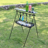 Pliable Camping support suspendu étagère Portable ustensiles de cuisine cintre support organisateur de stockage avec plaque supérieure crochets