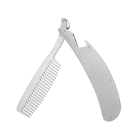 Pliant Barbe Peigne Homme Moustache Rasage Brosse Acier Inoxydable Poche Peigne Faciale Brosse À Cheveux