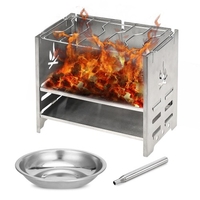 Poêle à bois pliable en acier inoxydable Potable Poêle de camp à bois extérieur avec plateau à alcool et soufflet pour barbecue pique-nique