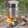 Portable Poêle de Camping Combo Poêle à bois et Pot de cuisine pour Randonnée en plein air Pêche Randonnée