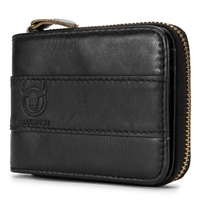 Portefeuille à glissière à deux volets en cuir véritable pour homme RFID Safe Travel Purse Pouch Gift