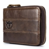 Portefeuille à glissière à deux volets en cuir véritable pour homme RFID Safe Travel Purse Pouch Gift