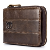 Portefeuille à glissière à deux volets en cuir véritable pour homme RFID Safe Travel Purse Pouch Gift