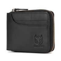 Portefeuille à glissière à deux volets en cuir véritable pour homme
