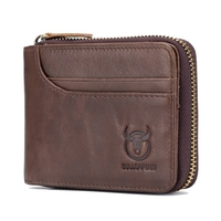 Portefeuille à glissière à deux volets en cuir véritable pour homme