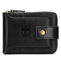 Portefeuille à glissière à deux volets en cuir véritable pour hommes pochette de sac à main de voyage sûre RFID