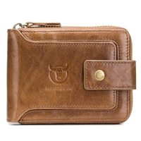 Portefeuille à glissière à deux volets en cuir véritable pour hommes pochette de sac à main de voyage sûre RFID