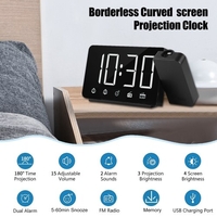 Projection Alarm Clock 180°Projector with FM Radio Snooze Function 4 Dimmer Dual Alarm USB Charging Digital Clock 12H/24H for Bedrooms