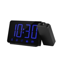 Projection réveil 180 ° projecteur avec fonction de répétition de radio FM 4 gradateur double alarme USB chargement horloge numérique 12H / 24H pour chambres à coucher