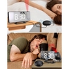 Projection Vibrant Réveil LED Miroir Horloge Numérique avec 2 Ensembles de Réveil Fonction Snooze Lit Shaker Sortie USB pour Gros Dormeurs