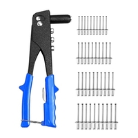 Rivet Gun Kit Riveteuse manuelle robuste à une main avec 40 rivets PCS 4 têtes interchangeables 3/32 pouces 1/8 pouces 5/32 pouces 3/16 pouces pour métal automobile chemin de fer bleu