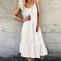 Robe à volants pour femmes bretelles spaghetti sans manches robe dos nu robe longue d