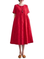 Robe ample pour femmes avec poches Floral Jacquard manches courtes robe décontractée de vacances