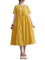 Robe ample pour femmes avec poches Floral Jacquard manches courtes robe décontractée de vacances
