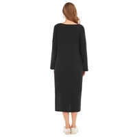 Robe Femme Manches Enroulées Poches Latérales Fentes Bouton O Cou Lâche Casual Robe Maxi D