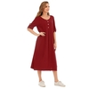 Robe Femme Manches Enroulées Poches Latérales Fentes Bouton O Cou Lâche Casual Robe Maxi D