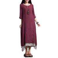 Robe Nouveau Femmes Coton Lin Vintage de Split irrégulière Hem Casual lâche Boho long Robes longues Orange / Vert Armée / Café