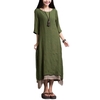 Robe Nouveau Femmes Coton Lin Vintage de Split irrégulière Hem Casual lâche Boho long Robes longues Orange / Vert Armée / Café