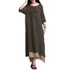 Robe Nouveau Femmes Coton Lin Vintage de Split irrégulière Hem Casual lâche Boho long Robes longues Orange / Vert Armée / Café