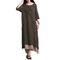 Robe Nouveau Femmes Coton Lin Vintage de Split irrégulière Hem Casual lâche Boho long Robes longues Orange / Vert Armée / Café