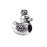 Romacci S925 argent plaqué forme canard perle sertie de diamants CZ pour 3mm Lucky Charm Bracelet en cadeau de Noël bricolage femmes Fine Jewelry