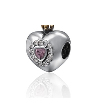 Romacci S925 argent plaqué perle coeur avec diamants CZ & Couronne pour 3mm Lucky Charm Bracelet femme Fine bricolage bijoux cadeau de Noël