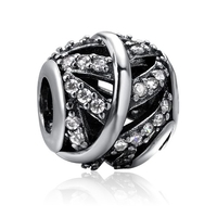 Romacci S925 argent Sterling Leaf creux Unique charme perle avec brillant diamant CZ pour 3mm Bracelet en mode DIY personnalité femmes bijoux cadeau accessoire