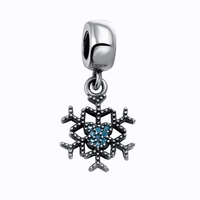 Romacci S925 argent Sterling élégant Noël flocon pendantes pendentif perle avec diamant CZ bleu pour 3mm Charm Bracelet Gourmette bricolage mode femmes bijoux accessoires nouvel an cadeau