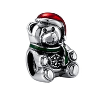Romacci S925 argent Sterling mignon beau Noël ours charme perle émaillée pour 3mm Bracelet Gourmette bricolage mode femmes bijoux accessoires nouvel an cadeau