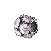 Romacci S925 argent Sterling perle électrolytique émaillé rose Primula Fleur CZ diamant pour cadeau de Noël 3mm Bracelet/bracelet porte-bonheur bricolage femmes Fine Jewelry