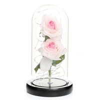 Rose artificielle dans un dôme en verre avec boîte-cadeau avec lumières LED