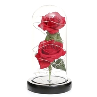 Rose artificielle dans un dôme en verre avec boîte-cadeau avec lumières LED