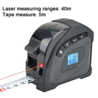 Ruban à mesurer laser,  télémètre laser numérique 2 en 1 avec écran LCD,  mesure laser 40 m,  ruban à mesurer 5 m,  zone de mesure/volume/distance/circonférence de Pythagore Noir métrique