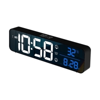 Réveil numérique LED pour chambre Horloge électronique avec thermomètre 2 alarmes Fonction Snooze Luminosité à 5 niveaux Horloges miroir murales USB pour bureau de chevet