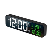Réveil numérique LED pour chambre Horloge électronique avec thermomètre 2 alarmes Fonction Snooze Luminosité à 5 niveaux Horloges miroir murales USB pour bureau de chevet