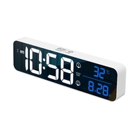 Réveil numérique LED pour chambre Horloge électronique avec thermomètre 2 alarmes Fonction Snooze Luminosité à 5 niveaux Horloges miroir murales USB pour bureau de chevet