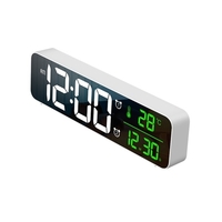 Réveil numérique LED pour chambre Horloge électronique avec thermomètre 2 alarmes Fonction Snooze Luminosité à 5 niveaux Horloges miroir murales USB pour bureau de chevet