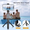 S03 Selfie Stick Trépied avec 0.1S Snapshot Extensible BT Selfie Stick avec télécommande sans fil détachable Rotation 245 ° Trépied de téléphone portable Stabilisateur de cardan de voyage à domicile pour téléphones portables et appareils photo