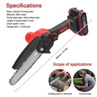 Scies électriques portatives de 6 pouces de 21V Broussailleuse à chaîne à bois Moteur à une main Outil de travail du bois à une seule main pour verger de jardin (piles de 2pcs)