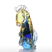 Sculpture Tooarts Bleu fantastique Cheval verre Home Decor animal Ornement Cadeau Artisanat Décoration