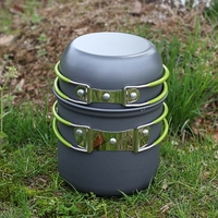 Set de cuisine en plein air portable anodisé aluminium antiadhésive Pot bol casseroles Camping pique-nique randonnée ustensiles