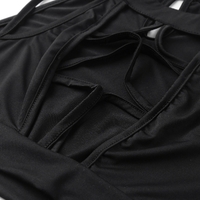 Sexy Femmes 2 Piece Costumes Col Roulé Sans Manches évider Haute Split Clubwear Romper Combinaison Noir