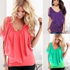 Sexy Women Blouse V Neck Robe épaule froide T-shirt sans manches sans manches Vest Tank Summer Casual Tops