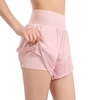Short de sport 2 en 1 pour femme,  large ceinture élastique,  poches,  épissage de maille,  respirant,  course à pied,  yoga,  fitness,  pantalon court