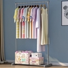 Simple tige en acier articles ménagers penderie portable vêtements suspendus organisateur de support de vêtement deux barres réglables Cintre intérieur avec étagère de rangement inférieure pour balcon de la chambre