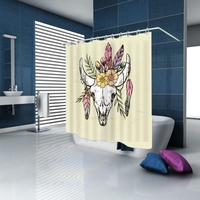 Simulation 3D Ethnique Style Caractère Feuilles Imperméable Rideau de Douche Rideaux de Toilette de Salle de Bains avec Crochets