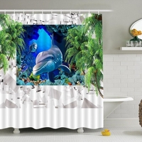 Simulation 3D Seaview paysage naturel rideau de douche imperméable rideaux de salle de bains WC avec crochets